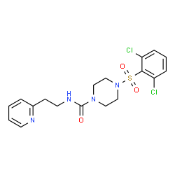 ChemSpider 2D Image | 4-[(2,6-Dichlorophenyl)sulfonyl]-N-[2-(2-pyridinyl)ethyl]-1-piperazinecarboxamide | C18H20Cl2N4O3S