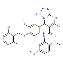 ChemSpider 2D Image | 7-{4-[(2-Chloro-6-fluorobenzyl)oxy]-3-methoxyphenyl}-N-(2,5-dimethoxyphenyl)-5-methyl-1,2,3,3a,4,7-hexahydro[1,2,4]triazolo[1,5-a]pyrimidine-6-carboxamide | C29H31ClFN5O5