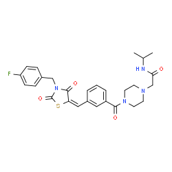 ChemSpider 2D Image | 2-[4-(3-{(E)-[3-(4-Fluorobenzyl)-2,4-dioxo-1,3-thiazolidin-5-ylidene]methyl}benzoyl)-1-piperazinyl]-N-isopropylacetamide | C27H29FN4O4S