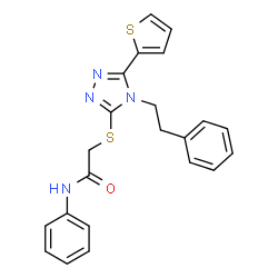 ChemSpider 2D Image | N-Phenyl-2-{[4-(2-phenylethyl)-5-(2-thienyl)-4H-1,2,4-triazol-3-yl]sulfanyl}acetamide | C22H20N4OS2
