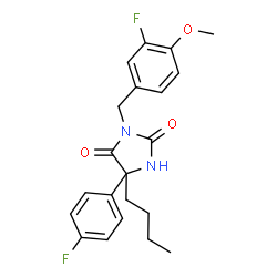ChemSpider 2D Image | 5-Butyl-3-(3-fluoro-4-methoxybenzyl)-5-(4-fluorophenyl)-2,4-imidazolidinedione | C21H22F2N2O3