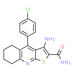 ChemSpider 2D Image | 3-Amino-4-(4-chlorophenyl)-5,6,7,8-tetrahydrothieno[2,3-b]quinoline-2-carboxamide | C18H16ClN3OS