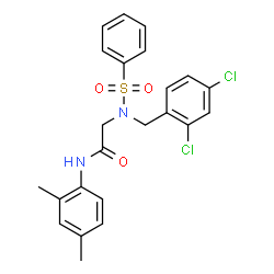 ChemSpider 2D Image | N~2~-(2,4-Dichlorobenzyl)-N-(2,4-dimethylphenyl)-N~2~-(phenylsulfonyl)glycinamide | C23H22Cl2N2O3S