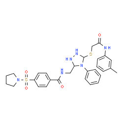 ChemSpider 2D Image | N-{[5-({2-[(3-Methylphenyl)amino]-2-oxoethyl}sulfanyl)-4-phenyl-1,2,4-triazolidin-3-yl]methyl}-4-(1-pyrrolidinylsulfonyl)benzamide | C29H34N6O4S2