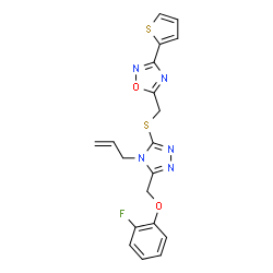 ChemSpider 2D Image | 5-[({4-Allyl-5-[(2-fluorophenoxy)methyl]-4H-1,2,4-triazol-3-yl}sulfanyl)methyl]-3-(2-thienyl)-1,2,4-oxadiazole | C19H16FN5O2S2