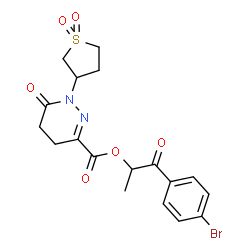 ChemSpider 2D Image | 1-(4-Bromophenyl)-1-oxo-2-propanyl 1-(1,1-dioxidotetrahydro-3-thiophenyl)-6-oxo-1,4,5,6-tetrahydro-3-pyridazinecarboxylate | C18H19BrN2O6S