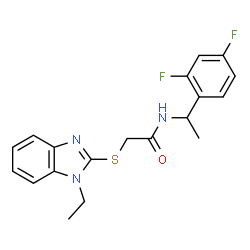 ChemSpider 2D Image | N-[1-(2,4-Difluorophenyl)ethyl]-2-[(1-ethyl-1H-benzimidazol-2-yl)sulfanyl]acetamide | C19H19F2N3OS