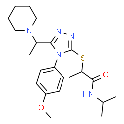 ChemSpider 2D Image | N-Isopropyl-2-({4-(4-methoxyphenyl)-5-[1-(1-piperidinyl)ethyl]-4H-1,2,4-triazol-3-yl}sulfanyl)propanamide | C22H33N5O2S