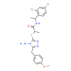 ChemSpider 2D Image | 2-{[4-Amino-5-(4-methoxybenzyl)-4H-1,2,4-triazol-3-yl]sulfanyl}-N-[1-(2,4-dichlorophenyl)ethyl]propanamide | C21H23Cl2N5O2S