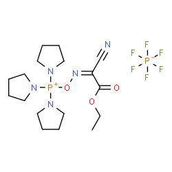 ChemSpider 2D Image | {[(Z)-(1-Cyano-2-ethoxy-2-oxoethylidene)amino]oxy}(tri-1-pyrrolidinyl)phosphonium hexafluorophosphate | C17H29F6N5O3P2