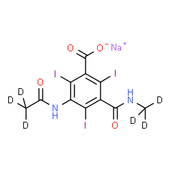 ChemSpider 2D Image | Sodium 3-[(~2~H_3_)ethanoylamino]-2,4,6-triiodo-5-[(~2~H_3_)methylcarbamoyl]benzoate | C11H2D6I3N2NaO4