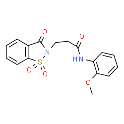 ChemSpider 2D Image | 3-(1,1-Dioxido-3-oxo-1,2-benzothiazol-2(3H)-yl)-N-(2-methoxyphenyl)propanamide | C17H16N2O5S