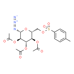ChemSpider 2D Image | (2R,3R,4S,5R,6R)-2-Azido-6-({[(4-methylphenyl)sulfonyl]oxy}methyl)tetrahydro-2H-pyran-3,4,5-triyl triacetate (non-preferred name) | C19H23N3O10S