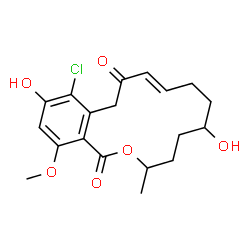 ChemSpider 2D Image | (9E)-13-Chloro-6,14-dihydroxy-16-methoxy-3-methyl-3,4,5,6,7,8-hexahydro-1H-2-benzoxacyclotetradecine-1,11(12H)-dione | C19H23ClO6