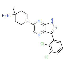 ChemSpider 2D Image | 1-[3-(2,3-Dichlorophenyl)-1H-pyrazolo[3,4-b]pyrazin-6-yl]-4-methyl-4-piperidinamine | C17H18Cl2N6