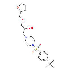 ChemSpider 2D Image | 1-(4-{[4-(2-Methyl-2-propanyl)phenyl]sulfonyl}-1-piperazinyl)-3-(tetrahydro-2-furanylmethoxy)-2-propanol | C22H36N2O5S