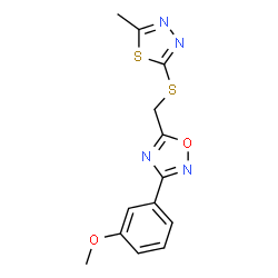 ChemSpider 2D Image | 3-(3-Methoxyphenyl)-5-{[(5-methyl-1,3,4-thiadiazol-2-yl)sulfanyl]methyl}-1,2,4-oxadiazole | C13H12N4O2S2