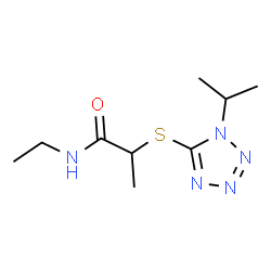 ChemSpider 2D Image | N-Ethyl-2-[(1-isopropyl-1H-tetrazol-5-yl)sulfanyl]propanamide | C9H17N5OS