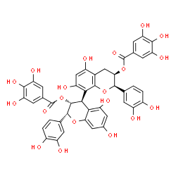 ChemSpider 2D Image | (2R,2'R,3R,3'R,4R)-2,2'-Bis(3,4-dihydroxyphenyl)-5,5',7,7'-tetrahydroxy-3,3',4,4'-tetrahydro-2H,2'H-4,8'-bichromene-3,3'-diyl bis(3,4,5-trihydroxybenzoate) | C44H34O20