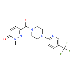 ChemSpider 2D Image | 2-Methyl-6-({4-[5-(trifluoromethyl)-2-pyridinyl]-1-piperazinyl}carbonyl)-3(2H)-pyridazinone | C16H16F3N5O2
