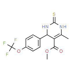 ChemSpider 2D Image | Methyl 6-methyl-2-thioxo-4-[4-(trifluoromethoxy)phenyl]-1,2,3,4-tetrahydro-5-pyrimidinecarboxylate | C14H13F3N2O3S