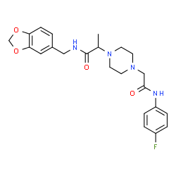 ChemSpider 2D Image | N-(1,3-Benzodioxol-5-ylmethyl)-2-(4-{2-[(4-fluorophenyl)amino]-2-oxoethyl}-1-piperazinyl)propanamide | C23H27FN4O4