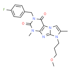 ChemSpider 2D Image | 3-(4-Fluorobenzyl)-8-(3-methoxypropyl)-1,7-dimethyl-1H-imidazo[2,1-f]purine-2,4(3H,8H)-dione | C20H22FN5O3