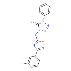 ChemSpider 2D Image | 1-{[3-(3-Chlorophenyl)-1,2,4-oxadiazol-5-yl]methyl}-4-phenyl-1,4-dihydro-5H-tetrazol-5-one | C16H11ClN6O2