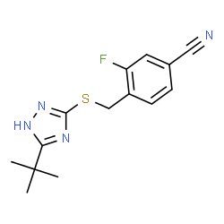 ChemSpider 2D Image | 3-Fluoro-4-({[3-(2-methyl-2-propanyl)-1H-1,2,4-triazol-5-yl]sulfanyl}methyl)benzonitrile | C14H15FN4S