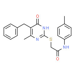 ChemSpider 2D Image | 2-[(5-Benzyl-4-methyl-6-oxo-1,6-dihydro-2-pyrimidinyl)sulfanyl]-N-(4-methylphenyl)acetamide | C21H21N3O2S