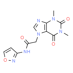 ChemSpider 2D Image | 2-(1,3-Dimethyl-2,6-dioxo-1,2,3,6-tetrahydro-7H-purin-7-yl)-N-(1,2-oxazol-3-yl)acetamide | C12H12N6O4