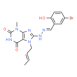 ChemSpider 2D Image | 8-[(2E)-2-(5-Bromo-2-hydroxybenzylidene)hydrazino]-7-[(2E)-2-buten-1-yl]-3-methyl-3,7-dihydro-1H-purine-2,6-dione | C17H17BrN6O3