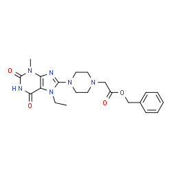 ChemSpider 2D Image | Benzyl [4-(7-ethyl-3-methyl-2,6-dioxo-2,3,6,7-tetrahydro-1H-purin-8-yl)-1-piperazinyl]acetate | C21H26N6O4