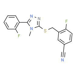 ChemSpider 2D Image | 4-Fluoro-3-({[5-(2-fluorophenyl)-4-methyl-4H-1,2,4-triazol-3-yl]sulfanyl}methyl)benzonitrile | C17H12F2N4S