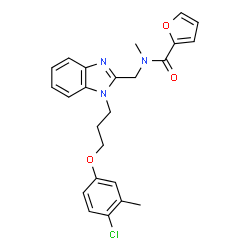 ChemSpider 2D Image | N-({1-[3-(4-Chloro-3-methylphenoxy)propyl]-1H-benzimidazol-2-yl}methyl)-N-methyl-2-furamide | C24H24ClN3O3
