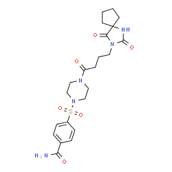 ChemSpider 2D Image | 4-({4-[4-(2,4-Dioxo-1,3-diazaspiro[4.4]non-3-yl)butanoyl]-1-piperazinyl}sulfonyl)benzamide | C22H29N5O6S