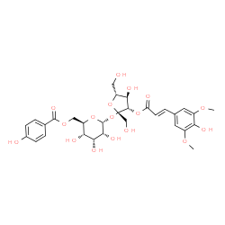 ChemSpider 2D Image | 3-O-[(2E)-3-(4-Hydroxy-3,5-dimethoxyphenyl)-2-propenoyl]-beta-D-fructofuranosyl 6-O-(4-hydroxybenzoyl)-alpha-D-allopyranoside | C30H36O17
