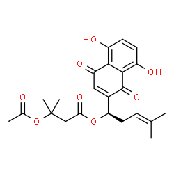 ChemSpider 2D Image | (1R)-1-(5,8-Dihydroxy-1,4-dioxo-1,4-dihydro-2-naphthalenyl)-4-methyl-3-penten-1-yl 3-acetoxy-3-methylbutanoate | C23H26O8