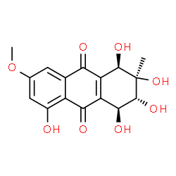 ChemSpider 2D Image | (1R,2R,3R,4S)-1,2,3,4,5-Pentahydroxy-7-methoxy-2-methyl-1,2,3,4-tetrahydro-9,10-anthracenedione | C16H16O8