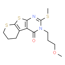 ChemSpider 2D Image | 3-(3-Methoxypropyl)-2-(methylsulfanyl)-6,7-dihydro-5H-thiopyrano[3',2':4,5]thieno[2,3-d]pyrimidin-4(3H)-one | C14H18N2O2S3