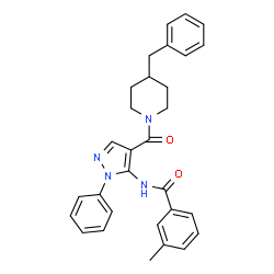 ChemSpider 2D Image | N-{4-[(4-Benzyl-1-piperidinyl)carbonyl]-1-phenyl-1H-pyrazol-5-yl}-3-methylbenzamide | C30H30N4O2