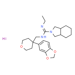ChemSpider 2D Image | N-{[4-(1,3-Benzodioxol-5-yl)tetrahydro-2H-pyran-4-yl]methyl}-N'-ethyloctahydro-2H-isoindole-2-carboximidamide hydroiodide (1:1) | C24H36IN3O3