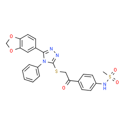 ChemSpider 2D Image | N-[4-({[5-(1,3-Benzodioxol-5-yl)-4-phenyl-4H-1,2,4-triazol-3-yl]sulfanyl}acetyl)phenyl]methanesulfonamide | C24H20N4O5S2