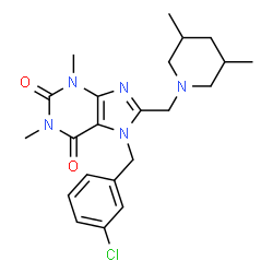 ChemSpider 2D Image | 7-(3-Chlorobenzyl)-8-[(3,5-dimethyl-1-piperidinyl)methyl]-1,3-dimethyl-3,7-dihydro-1H-purine-2,6-dione | C22H28ClN5O2