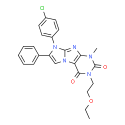 ChemSpider 2D Image | 8-(4-Chlorophenyl)-3-(2-ethoxyethyl)-1-methyl-7-phenyl-1H-imidazo[2,1-f]purine-2,4(3H,8H)-dione | C24H22ClN5O3