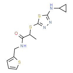 ChemSpider 2D Image | 2-{[5-(Cyclopropylamino)-1,3,4-thiadiazol-2-yl]sulfanyl}-N-(2-thienylmethyl)propanamide | C13H16N4OS3