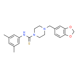 ChemSpider 2D Image | 4-(1,3-Benzodioxol-5-ylmethyl)-N-(3,5-dimethylphenyl)-1-piperazinecarbothioamide | C21H25N3O2S