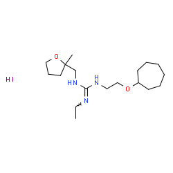 ChemSpider 2D Image | 1-[2-(Cycloheptyloxy)ethyl]-2-ethyl-3-[(2-methyltetrahydro-2-furanyl)methyl]guanidine hydroiodide (1:1) | C18H36IN3O2