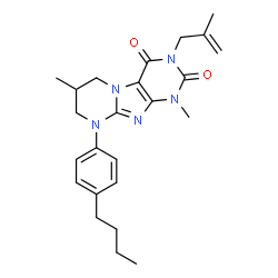 ChemSpider 2D Image | 9-(4-Butylphenyl)-1,7-dimethyl-3-(2-methyl-2-propen-1-yl)-6,7,8,9-tetrahydropyrimido[2,1-f]purine-2,4(1H,3H)-dione | C24H31N5O2
