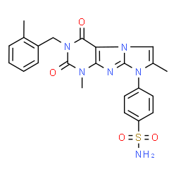 ChemSpider 2D Image | 4-[1,7-Dimethyl-3-(2-methylbenzyl)-2,4-dioxo-1,2,3,4-tetrahydro-8H-imidazo[2,1-f]purin-8-yl]benzenesulfonamide | C23H22N6O4S